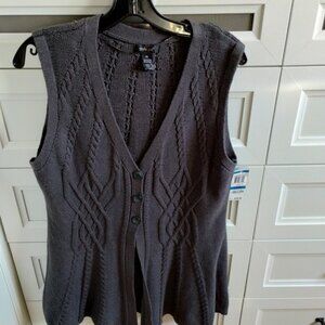 NWT Style & Co Sweater Vest Women XL Charcoal Cable Knit Button Tunic